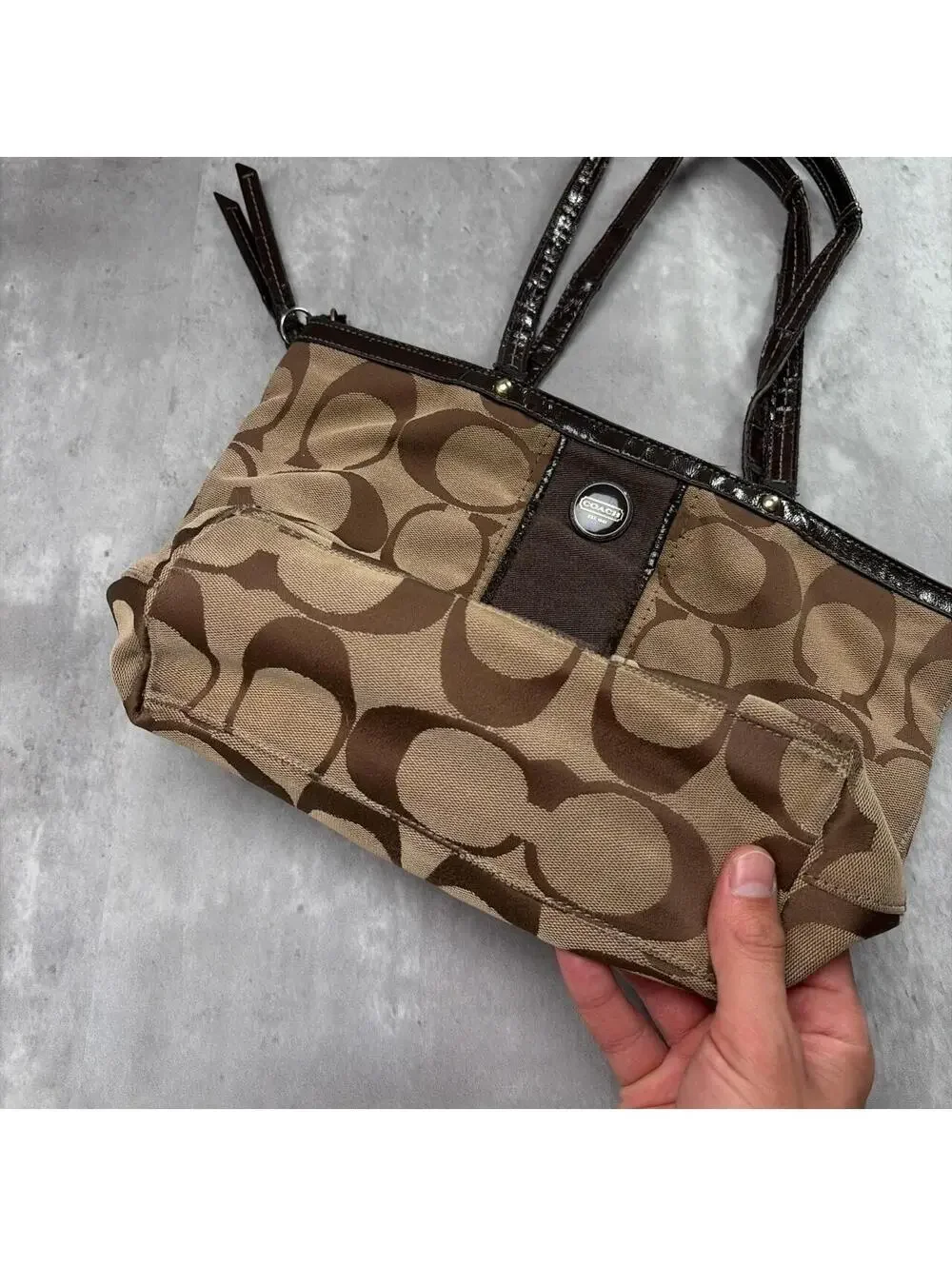 Y2K Brown Coach Monogram Distressed Poppy Shoulder Bag